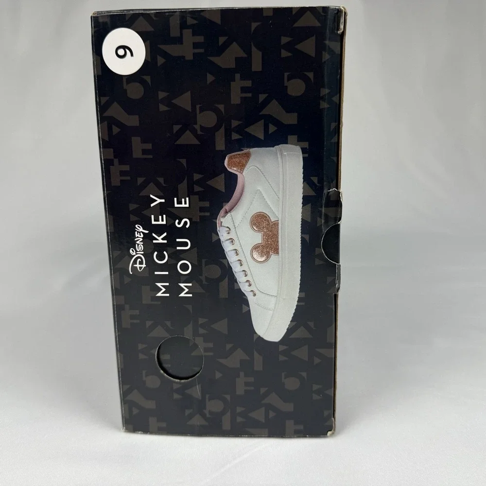 Disney White Sneakers with Rose Gold Glitter Mickey Accent